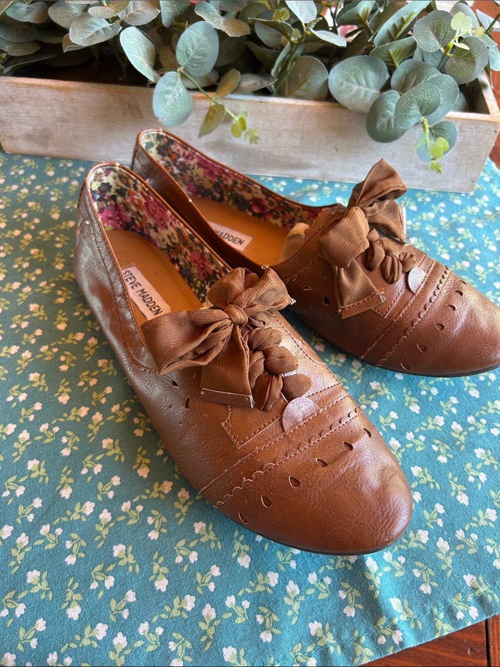 Steve Madden Brown Leather Bow Detail Flats Vintage